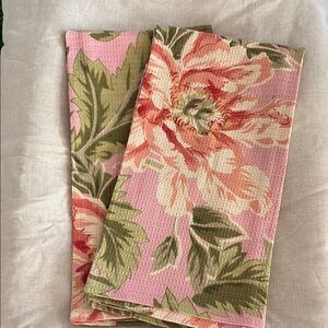 Floral Pink and Green Textured Towels April Cornell